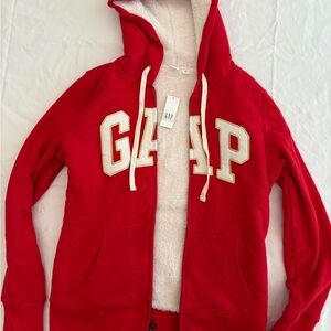 GAP Red and White Zip Up Jacket with Gold Accents (BRAND NEW)
